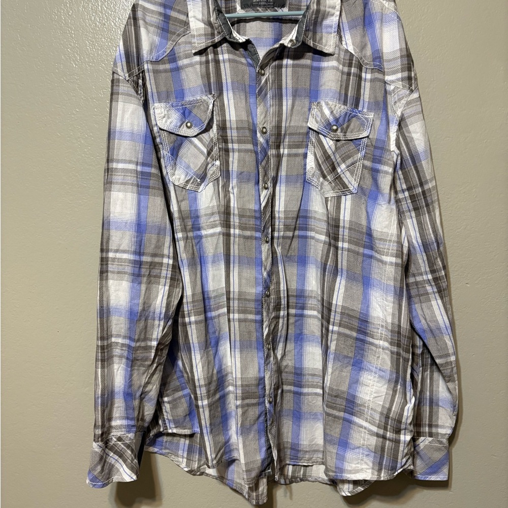 Men’s BKE Plaid Shirt Snap long sleeve shirt in Blue and Gray. Size XXXXL